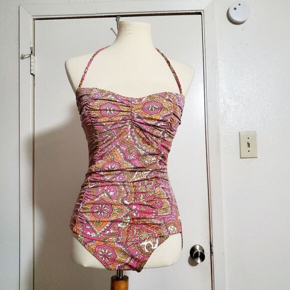 Tommy Bahamas  Multi-colored Pasley Print One Piece Swimsuit Size 10 - Picture 2 of 12
